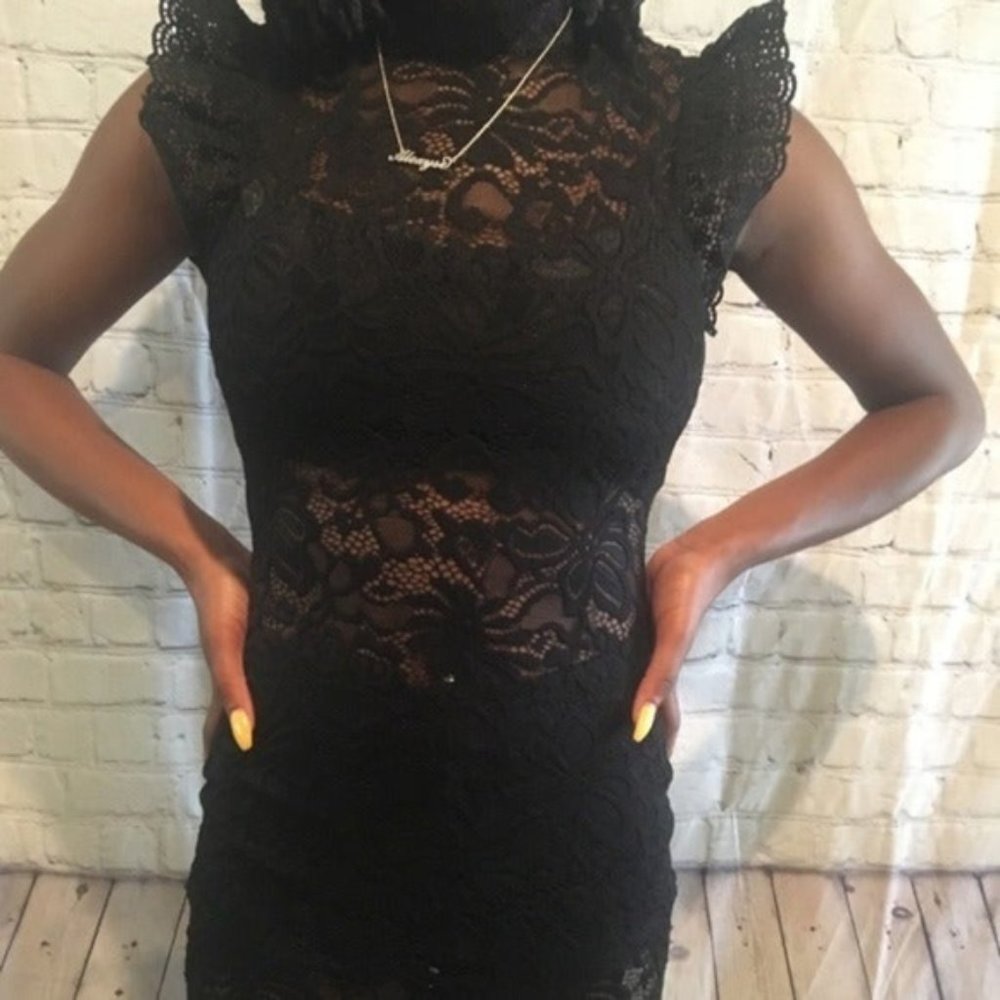 Valentine Black Sheer Lace Midi Dress - Picture 8 of 8